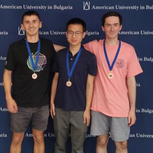 Samuel, Samson & Thammadol receiving their Bronze medals at the American University in Bulgaria.